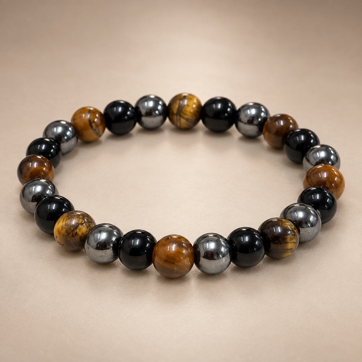 Triple Protection Bracelet – Natural Tiger Eye, Black Obsidian & Hematite Power Band for Focus, Grounding & Protection