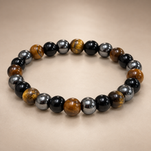 Triple Protection Bracelet – Natural Tiger Eye, Black Obsidian & Hematite Power Band for Focus, Grounding & Protection