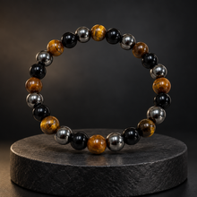 Triple Protection Bracelet – Natural Tiger Eye, Black Obsidian & Hematite Power Band for Focus, Grounding & Protection
